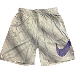 Nike Dri-FIT Men Size Large Basketball Athletic Shorts Big Purple Swoosh Striped